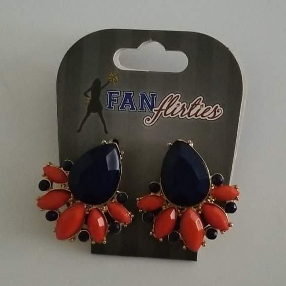 Fanflirties Jewelry - Navy Blue Orange Acrylic Gold Tone Earrings